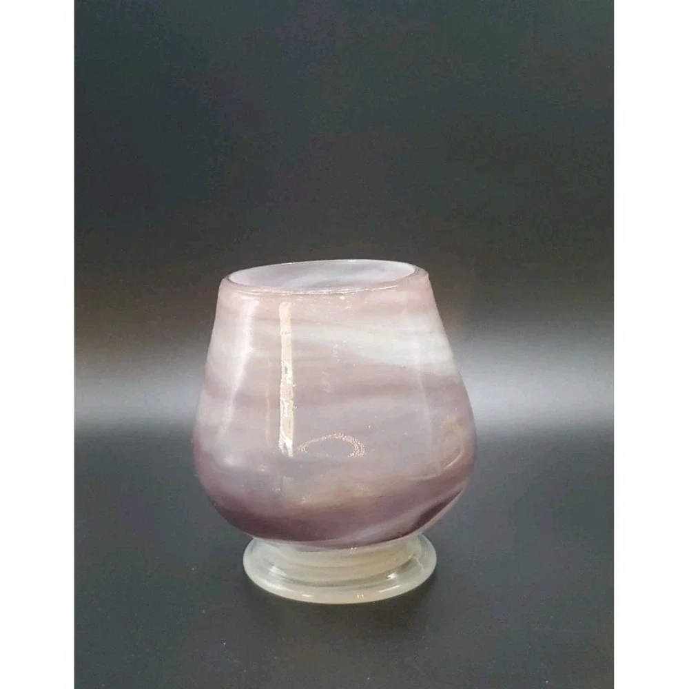 Blown Glass‎ Candle/Votive Holder Purple And Light Gray Swirls 4